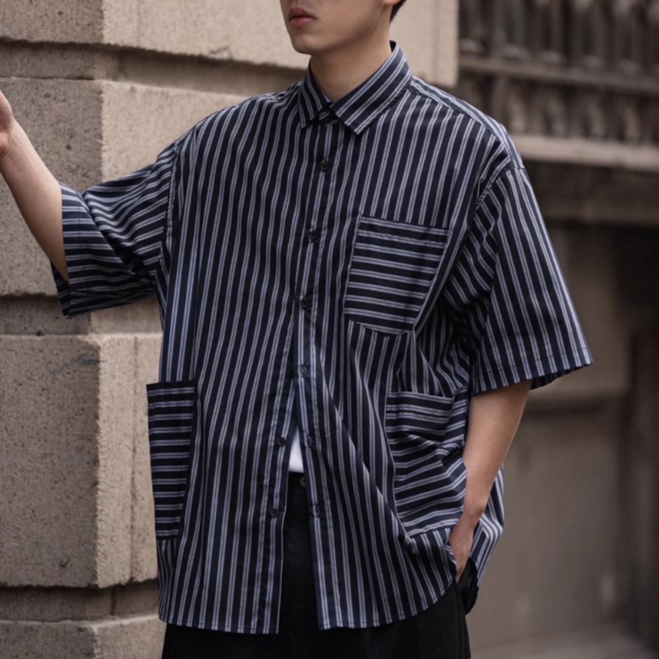 ストライプコラージュ半袖シャツ / 0720