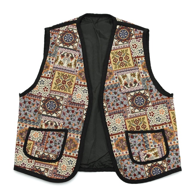 Retro flower tapestry buttonless vest