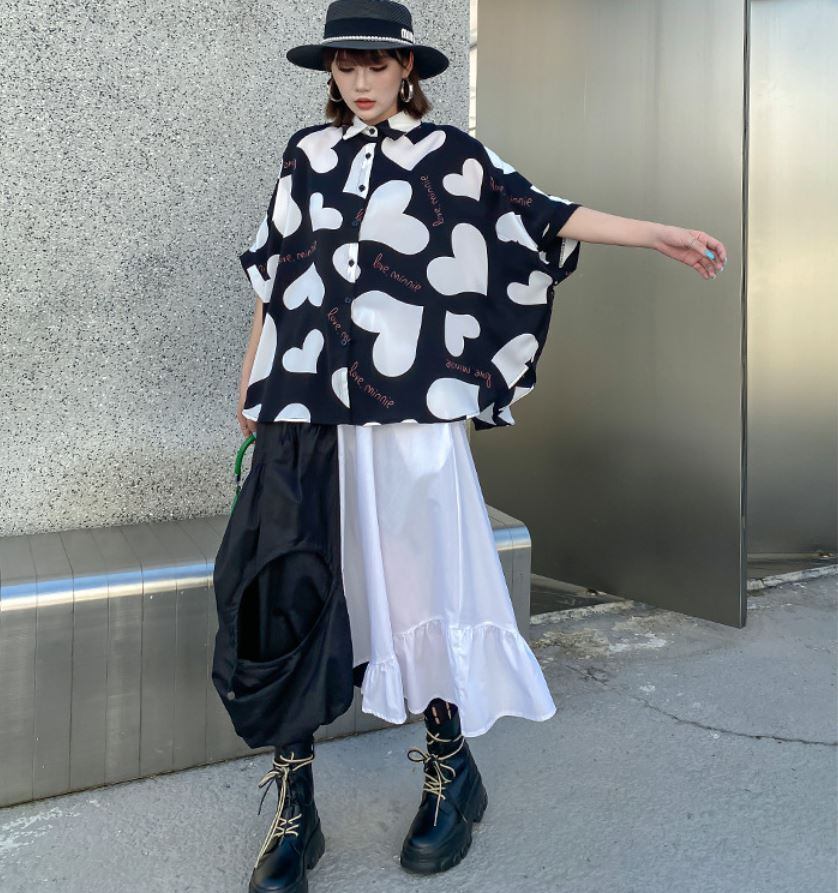 レディース トップス シャツ ブラウス ハート モノトーン 白黒 おしゃれ 大人カジュアル モダン 個性派ファッション 25 Amouretvie 韓国系 モード系 個性的ファッションの通販サイト