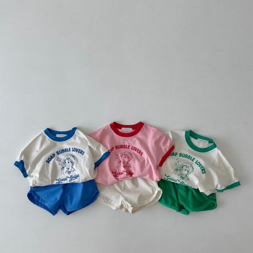 Baby Kid 夏新作ファッション英字バブルロゴトップス ボトムスセットアップ 韓国子供服通販 Baker