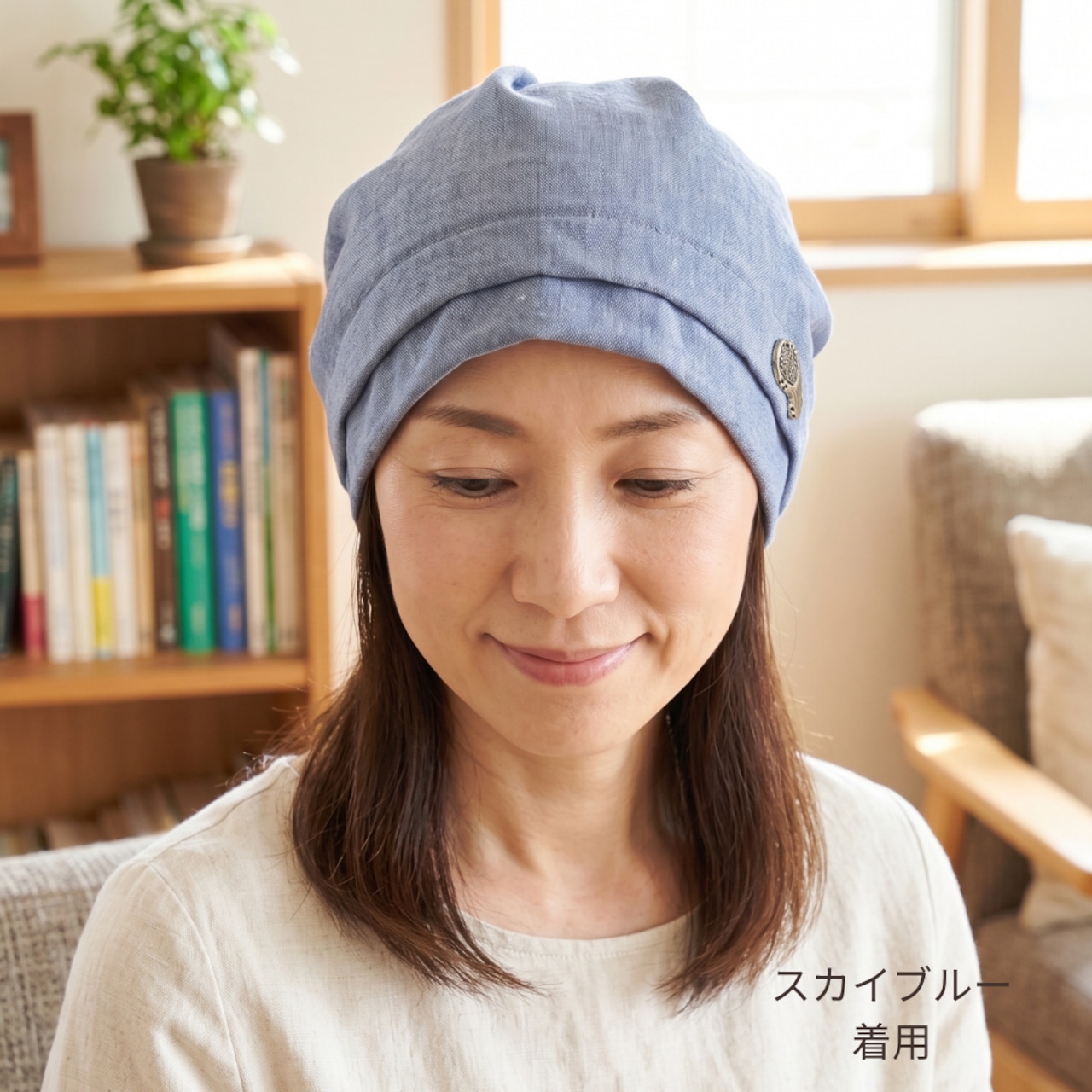 タックおうち帽子|医療用帽子 ケア帽子 タック入り 頭の形カバー ワンポイント 室内・外出用