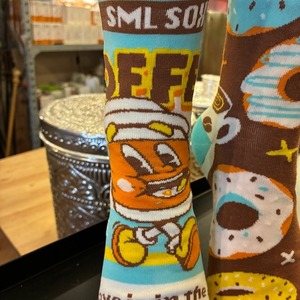 TOPANGA SOCKS Lady's　Asymmetry Socks Coffee and Donuts　アシンメトリーソックス　コーヒー＆ドーナツ　靴下　レディース　クルーソックス　
