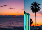 Sunset & Neon Palm|夕日とネオンが織りなすリゾートモダンアートポスター|都会的な洗練と非日常を感じるおしゃれインテリアにA3ポスター