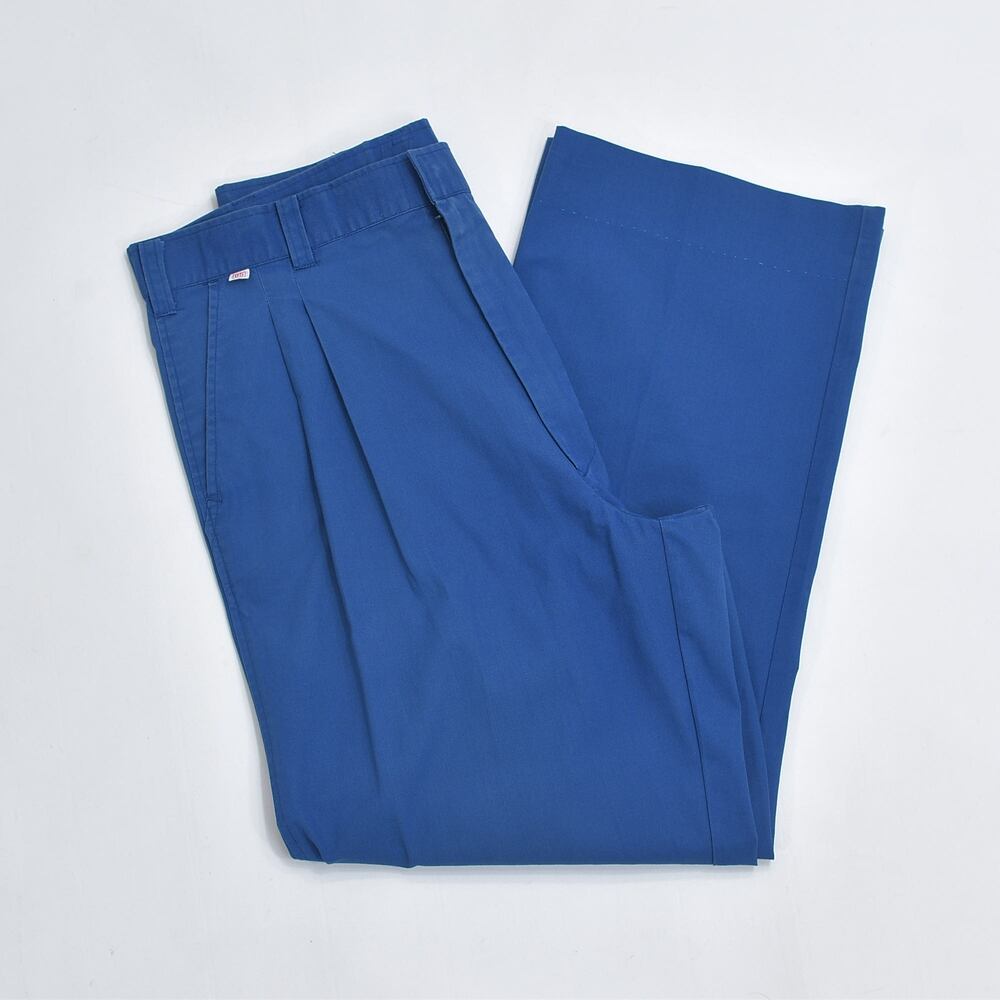 80s Work slacks ワークスラックス 2タック ワイドシルエット ベルトループ トラウザーズ ワークパンツ USED ヴィンテージ ビンテージ 古着 メンズ W31〜インチ相当 ダークブルー