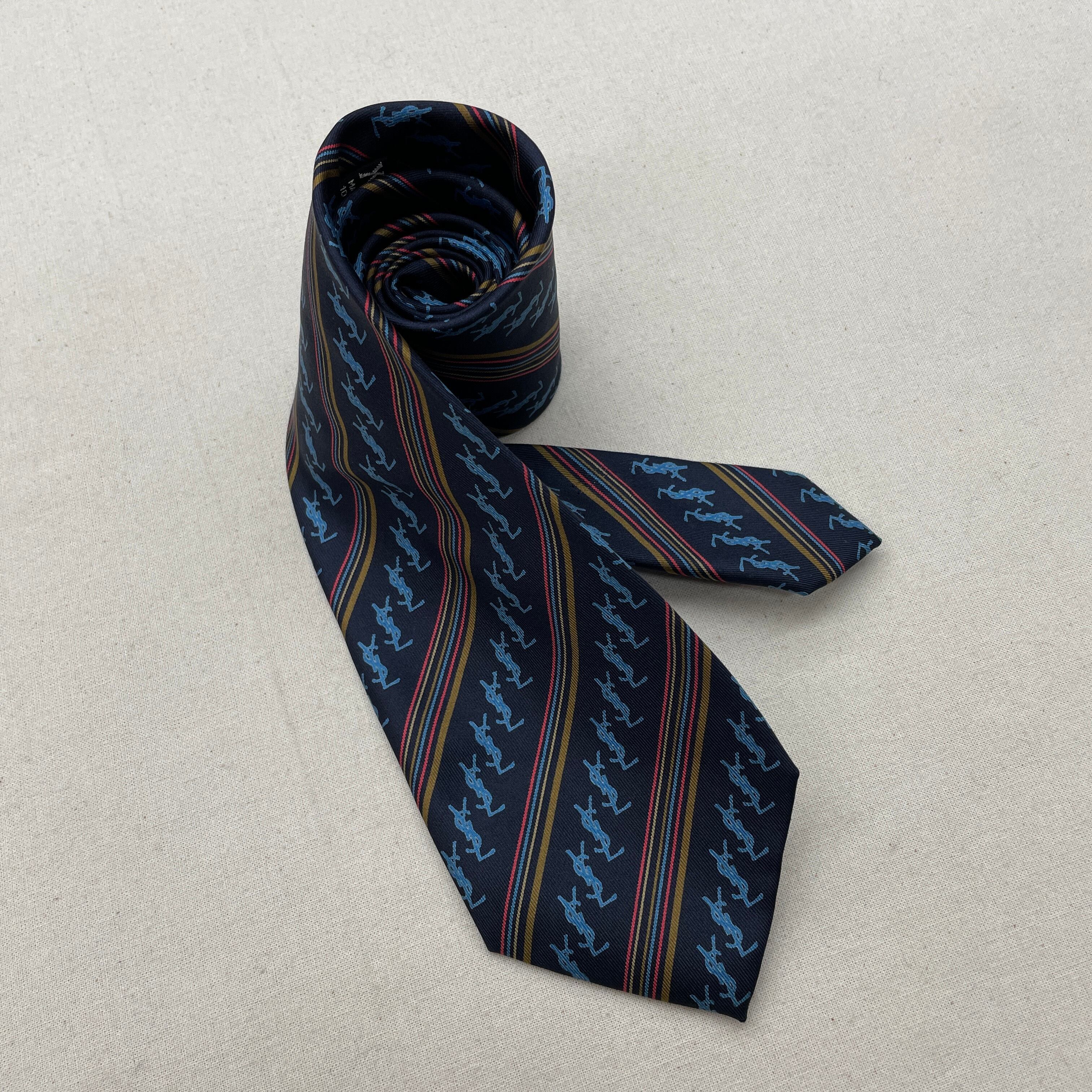 極上高級イタリア製コーデュロイスーツ × saint Laurentネクタイ YvesSaintLaurent】80s necktie イブサンローラン ネクタイ イタリア製