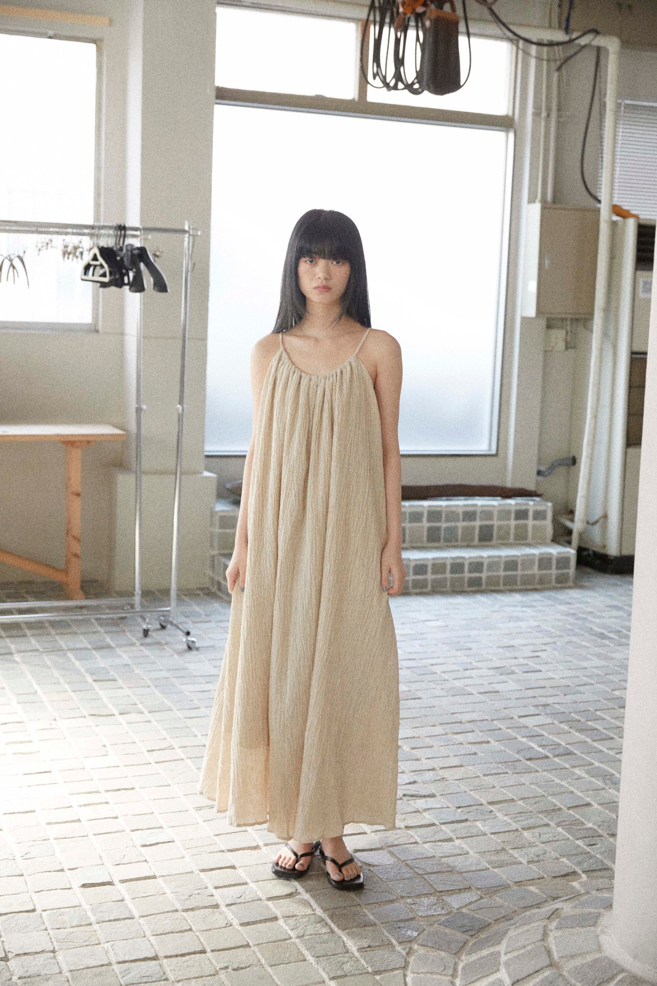 DU250530 linen pleats camisole one piece【残り僅か】
