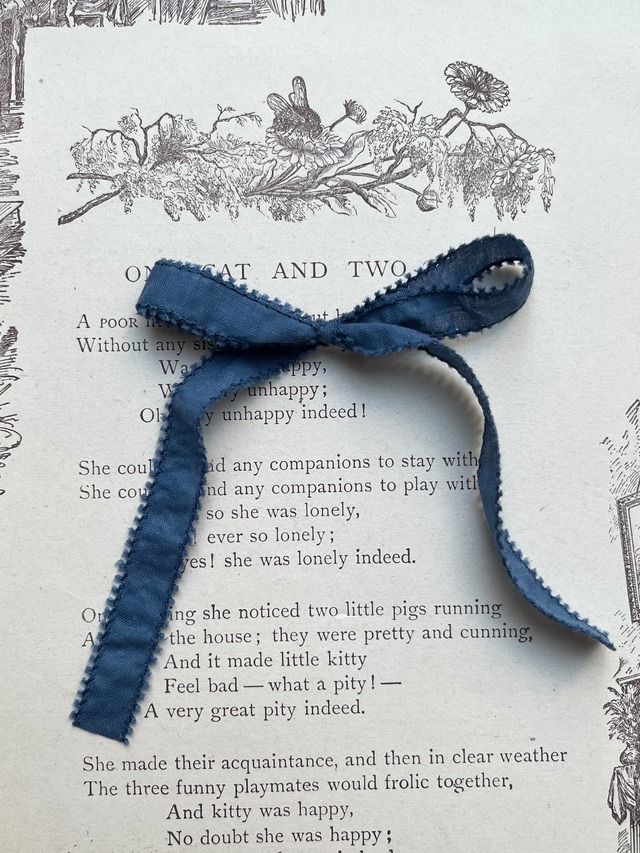 【コットン リボン】5.ブルー ／ピコかがり縁・ラッピング・ハンドメイドに最適　幅約1cm