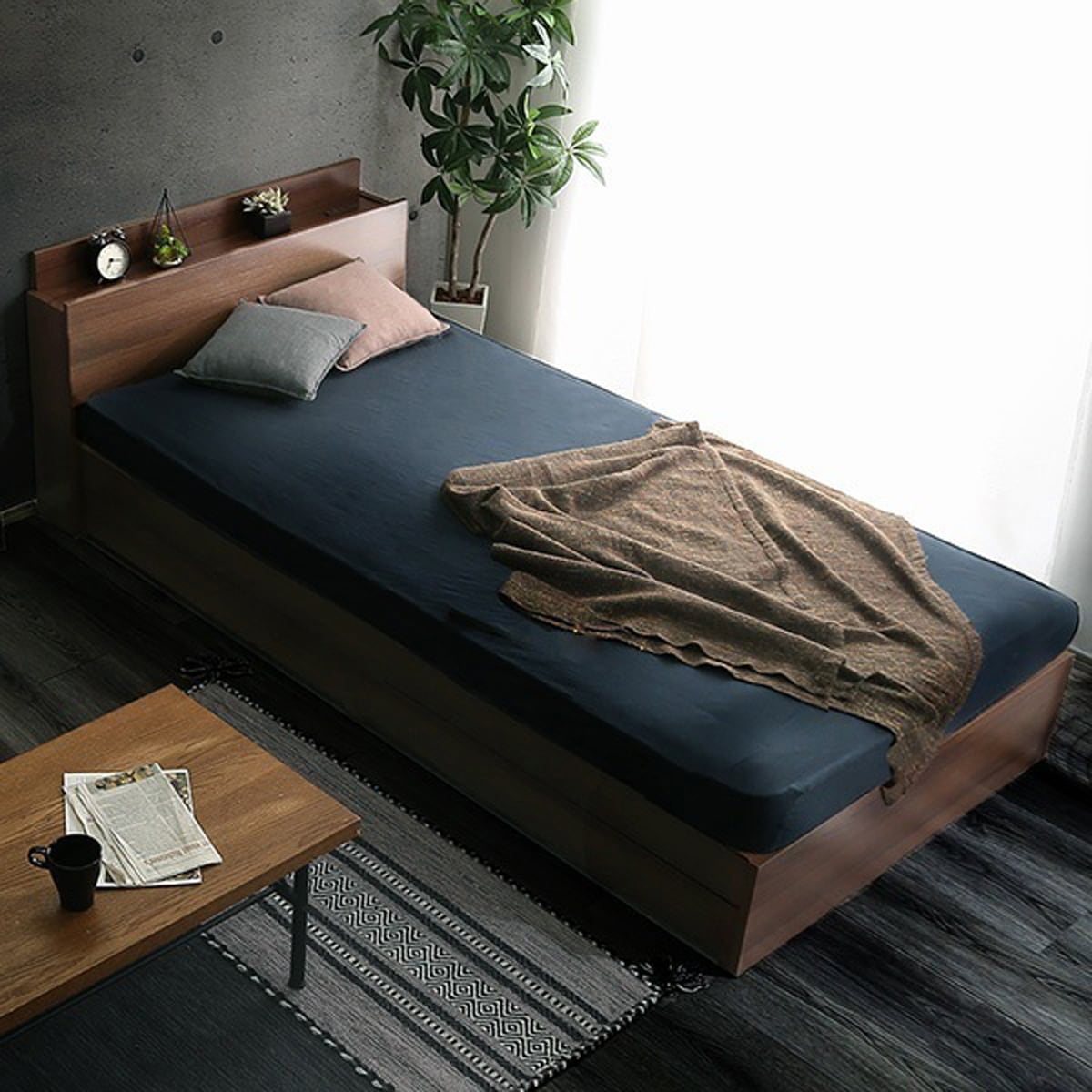 インテリア 家具 ベッド チェストベッド コンセント付き ヴィンテージ セミダブルサイズ 収納