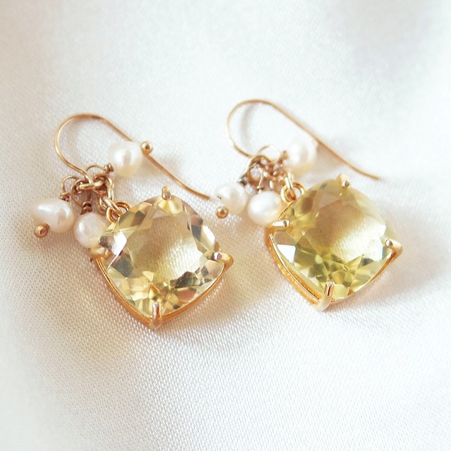 Dolciumi Piccoloピアス（レモンクォーツ）ピアス金具14KGF