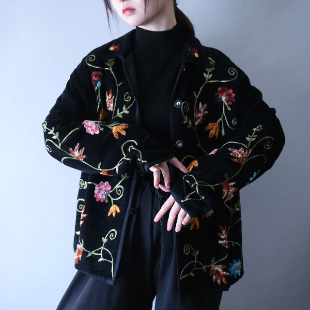 "刺繍" flower art full pattern loop button design pile fabric shirt jacket