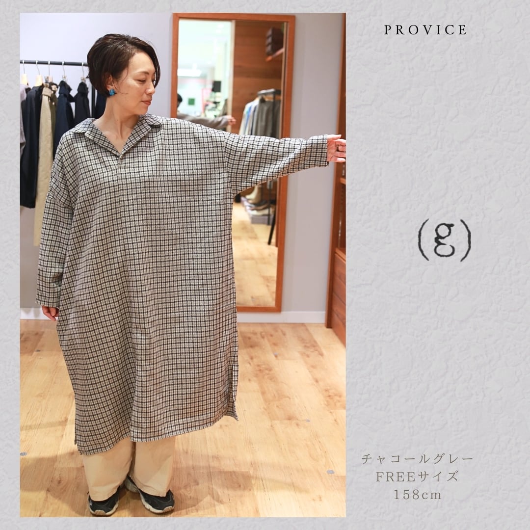 g626」(g)グラム服/ウールチェックスキッパーワンピース/WOOL CHECK