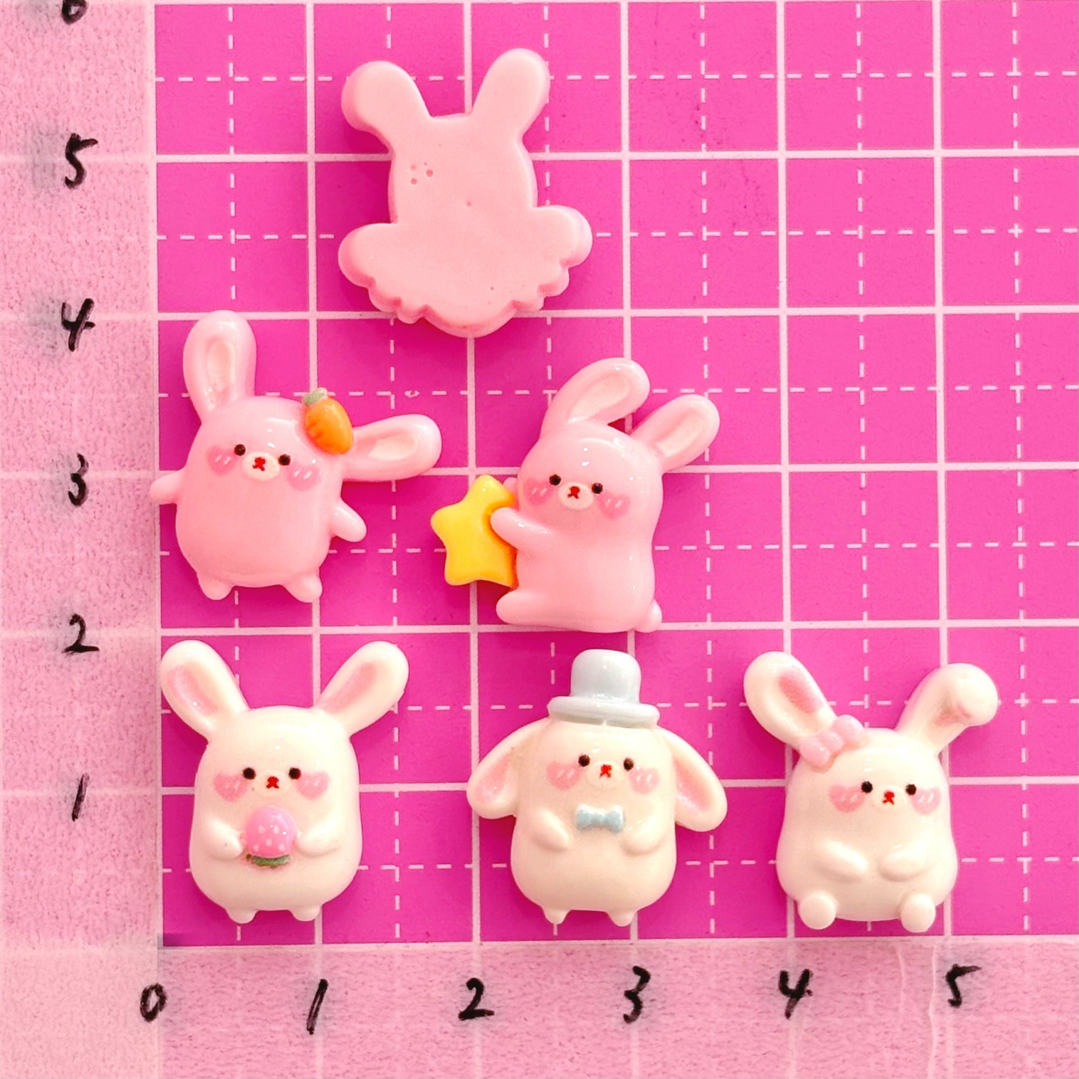 ミニ ファンシー うさぎ ミックス 6個 デコパーツ ☆ ハンドメイド