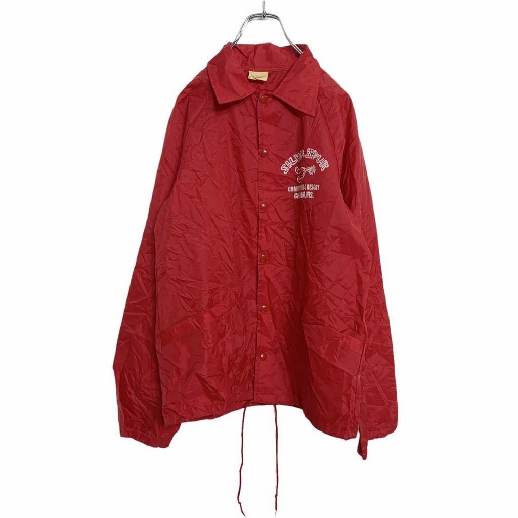 70s 80s ワッペン ナイロン コーチジャケット XL 赤 フルスナップ 70s
