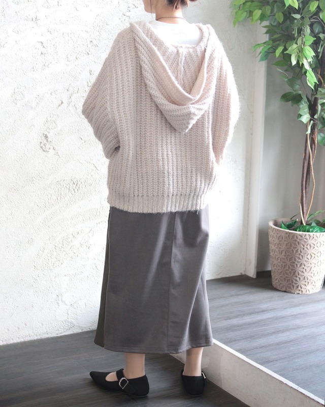 【LUPILIEN】畔編みニット ざっくり編み フードジップ ニットパーカー　(251093)