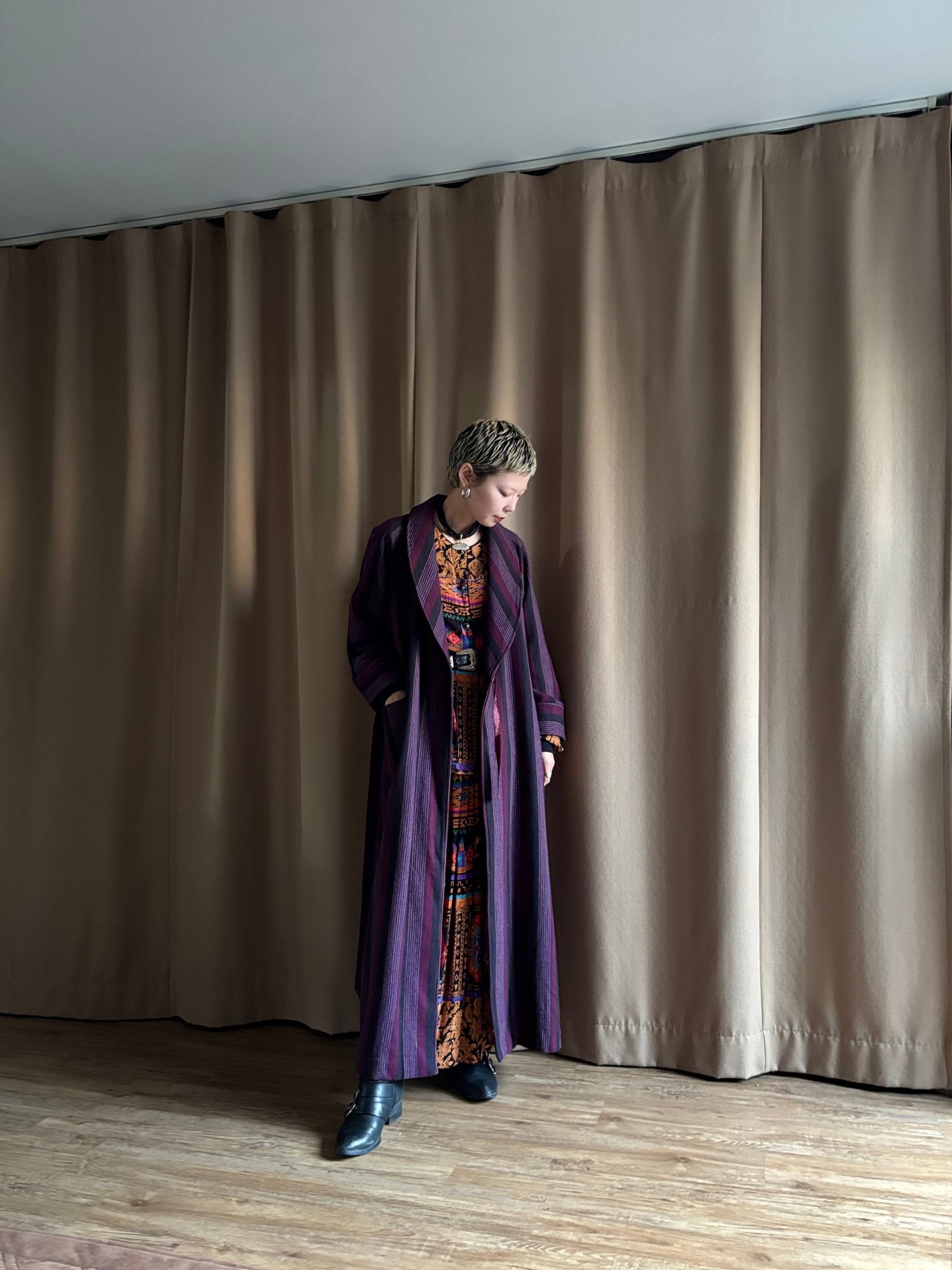 purple stripe wool long gown-5047-10