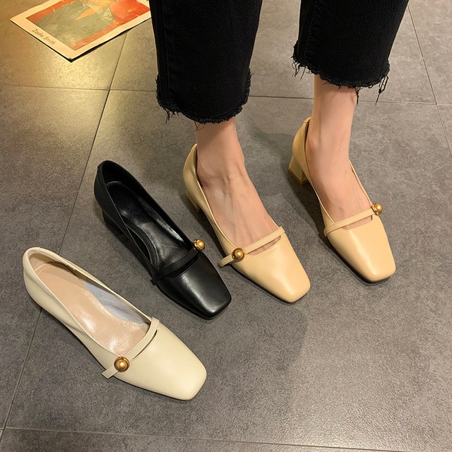 ヒールオータムスタイルカジュアルレザーシングル 靴 シューズ ハイヒール 秋物 スクウェア 部族の婦人靴71185621229