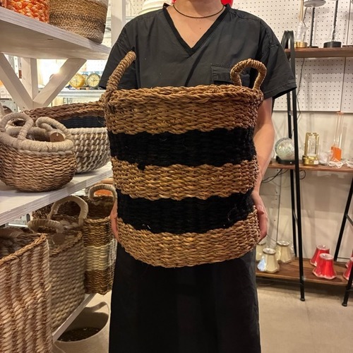 Bangladesh Jute & Seagrass basket Cylinder L　バングラディッシュ　ジュート＆シーグラスバスケット　シリンダー　L　グレー　収納　カゴ　ラウンド　小物入れ