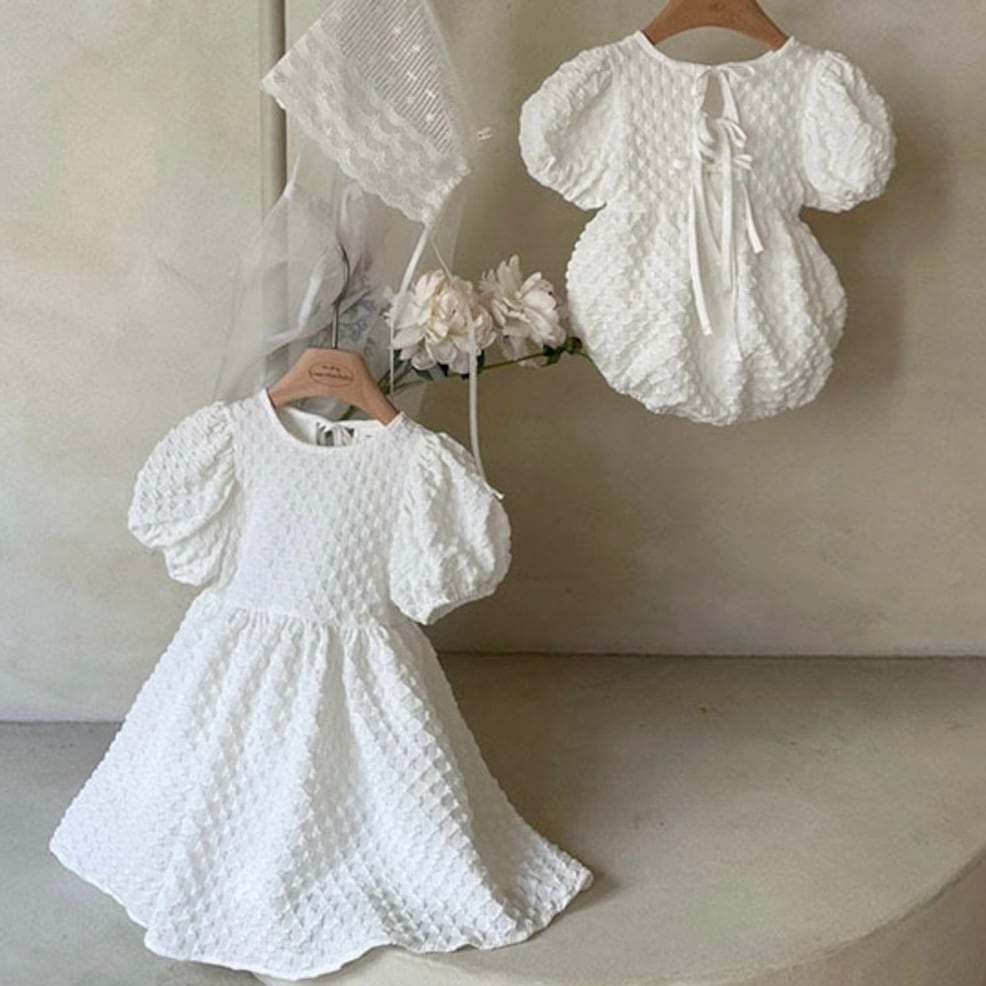 monbebe】cotton flower dress｜コットンジャガードロンパース・韓国
