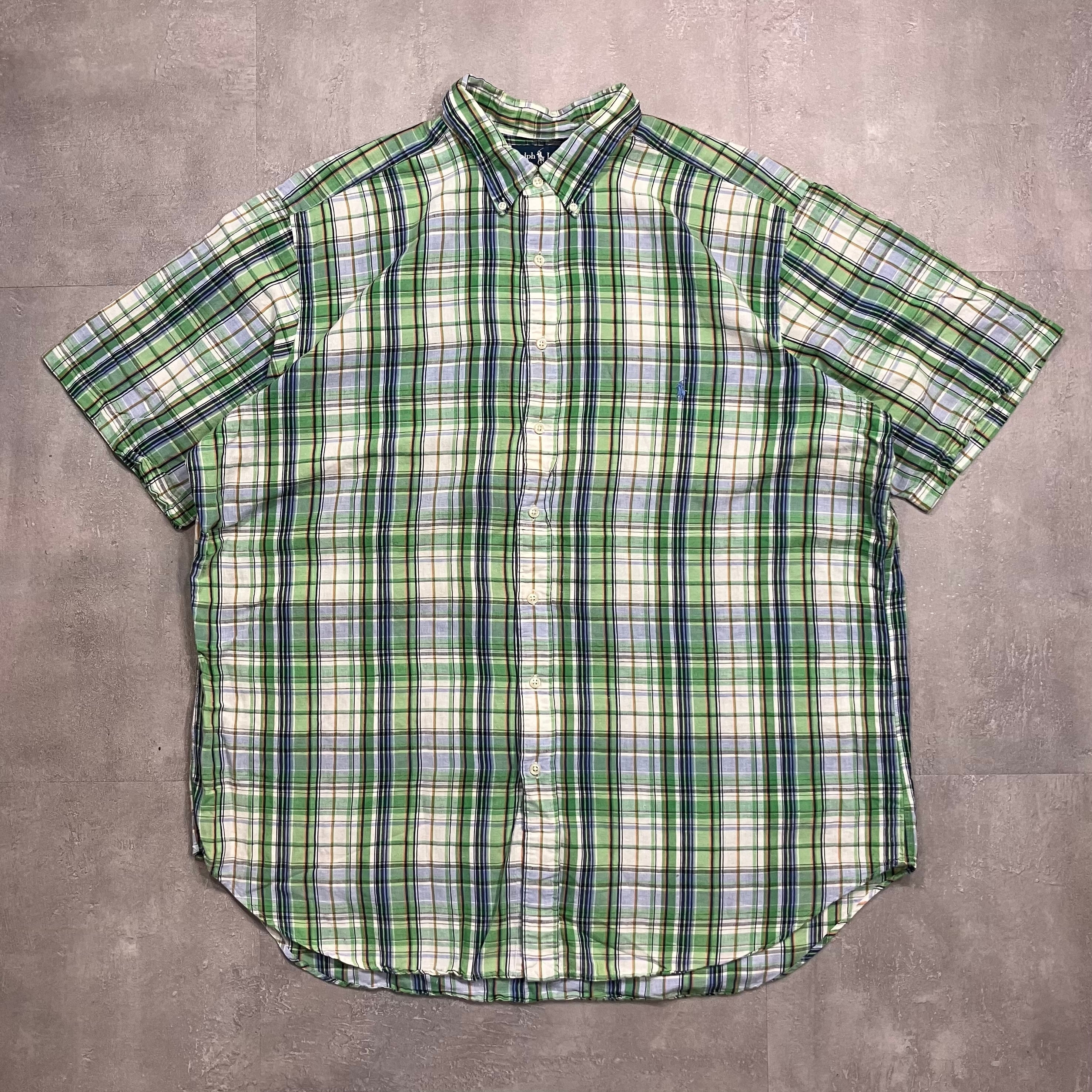 《XXL size》Ralph Lauren ラルフローレン 半袖シャツ チェックシャツ リネン No.3818
