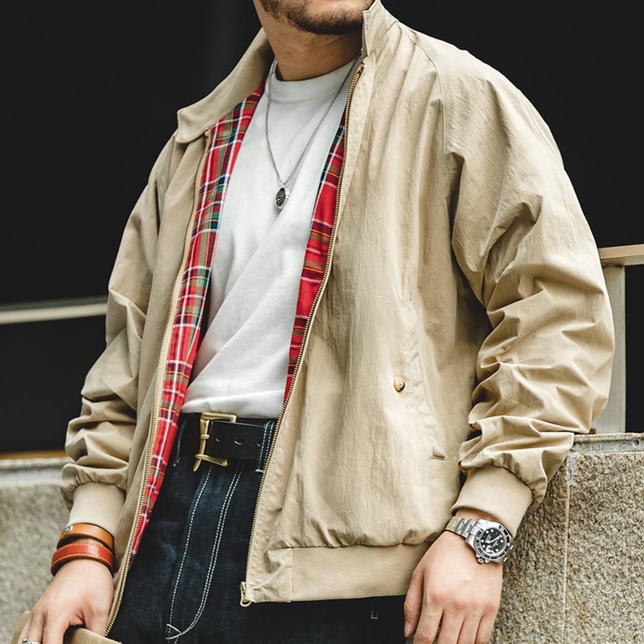 Check Lined Stand Collar Casual Jacket ◇H0306