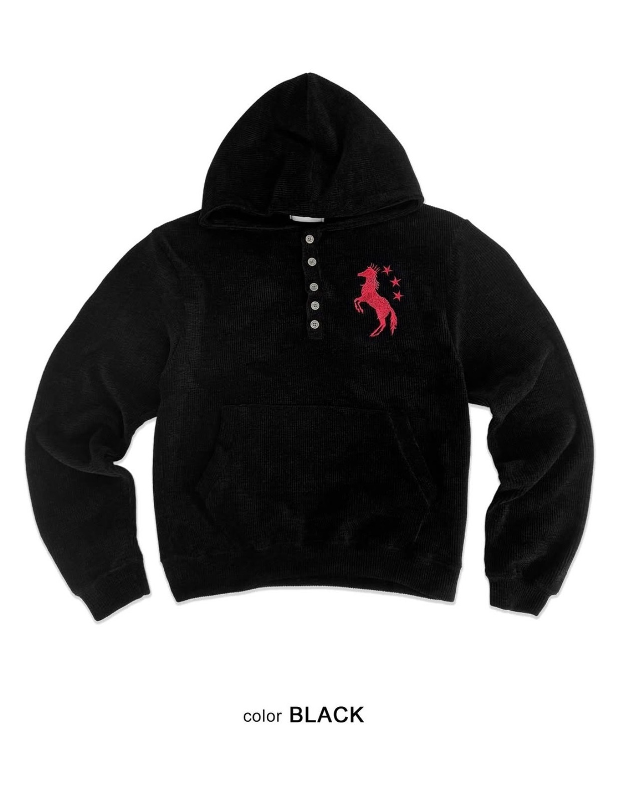 日本未販売／Knit Waffle Half-Zip 8-Eyelet Hoodie／Black