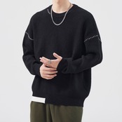 クルーネック コントラストステッチニット af0125