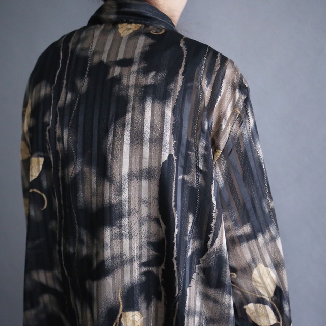 gloss fabric reef art pattern loose see-through shirt