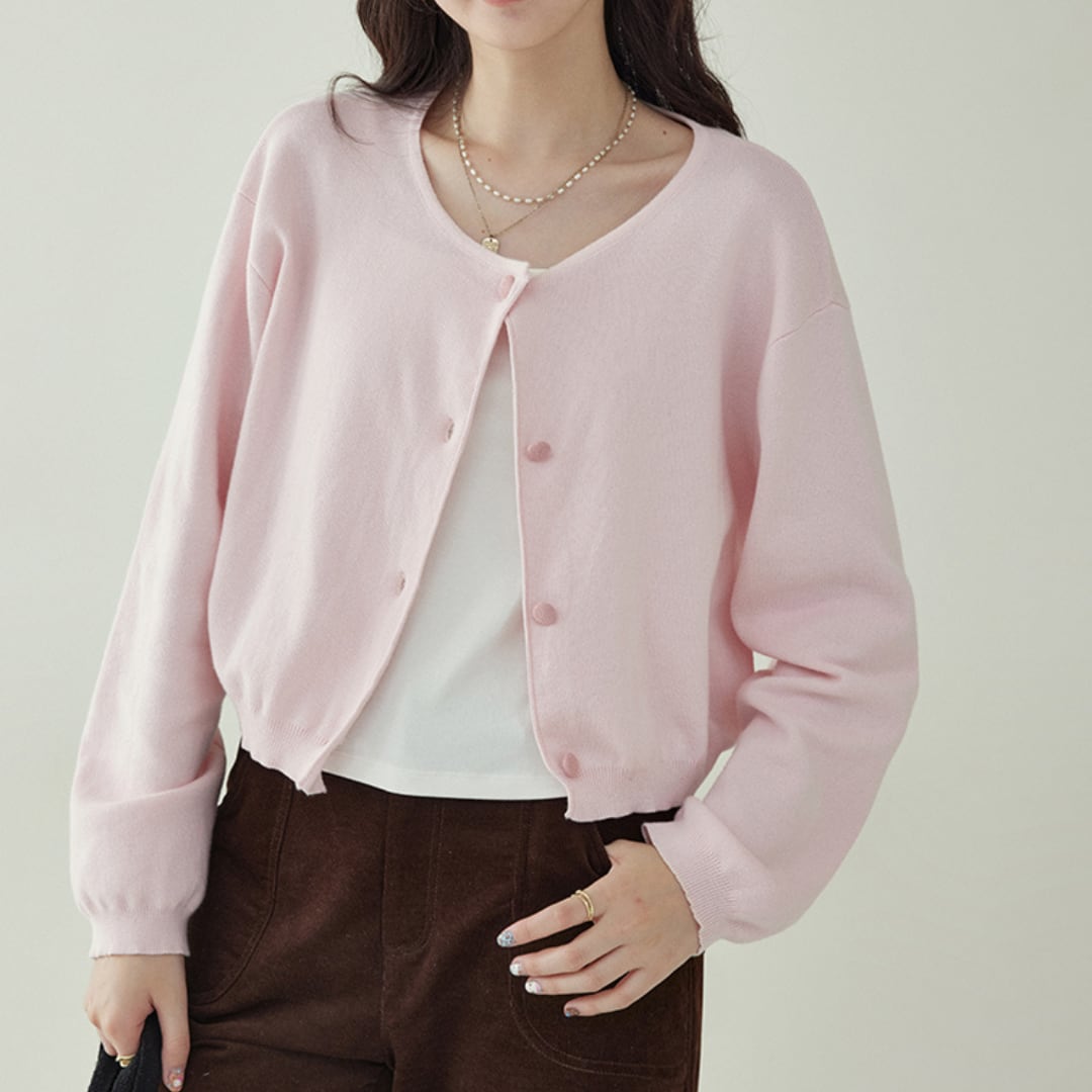 short round neck cardigan