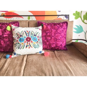 Mexican Embroidered Cushion Cover with Pompon