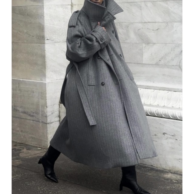 【ダブルブレストベルト付きマキシ丈オーバーサイズコート 】P02142