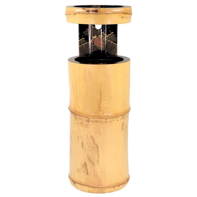 宗秦 作　利写し 音曲蒔絵 竹一重切花入