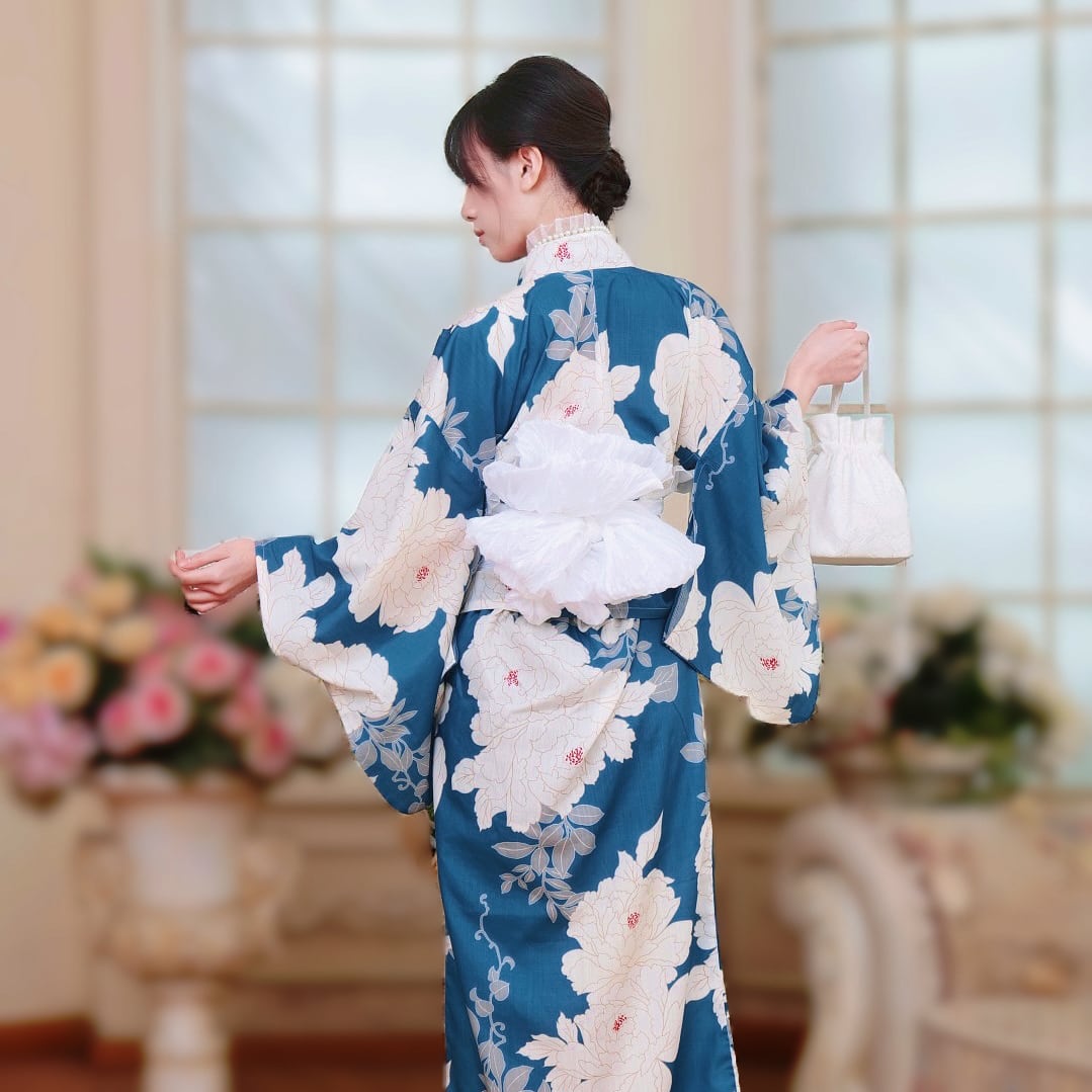 即日発送】【再入荷】浴衣【牡丹夢語×白】 セパレート 二部式 浴衣
