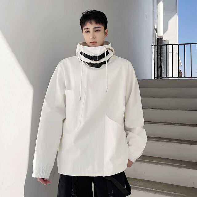 【予約販売】ジャケット メンズ モノトーン 春 アウター プルオーバー ブラック ホワイト こなれ感 お洒落 韓国トレンド 春 秋 M/L/XL