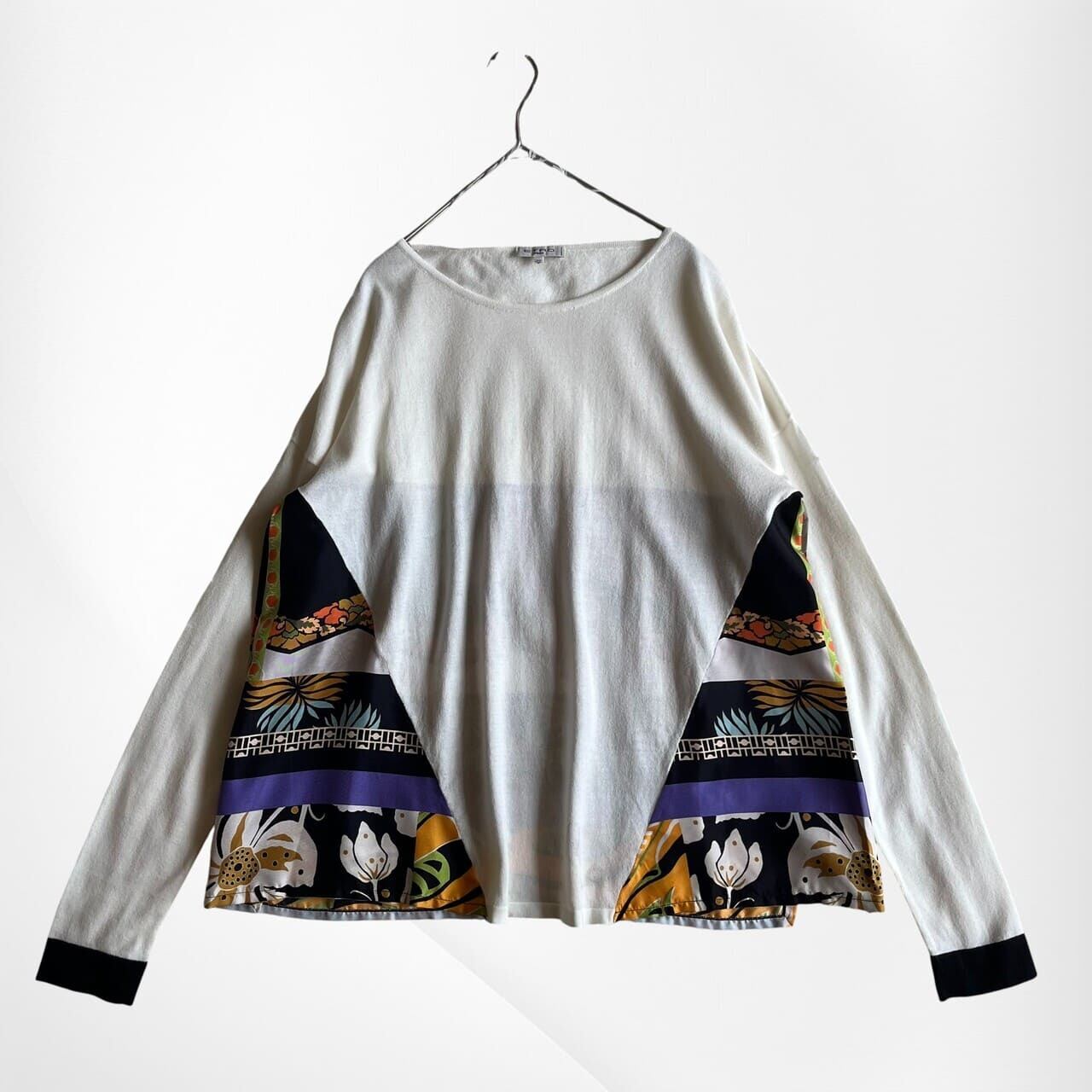 ETRO エトロ 長袖カットソー 切替 スカーフ柄 ゆったり シルク100 綿