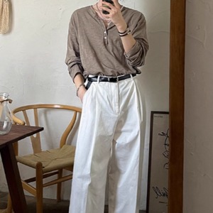 ベーシックヘンリーネックロングTシャツ　0829