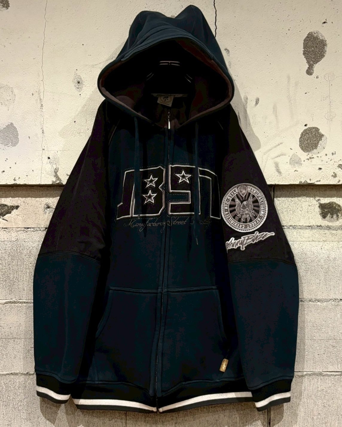 【訳あり】Johnny Blaze スエードジャケット パーカー XL B系 Caka otto】“JOHNNY BLAZE” Punching Faux Suede Switching Design