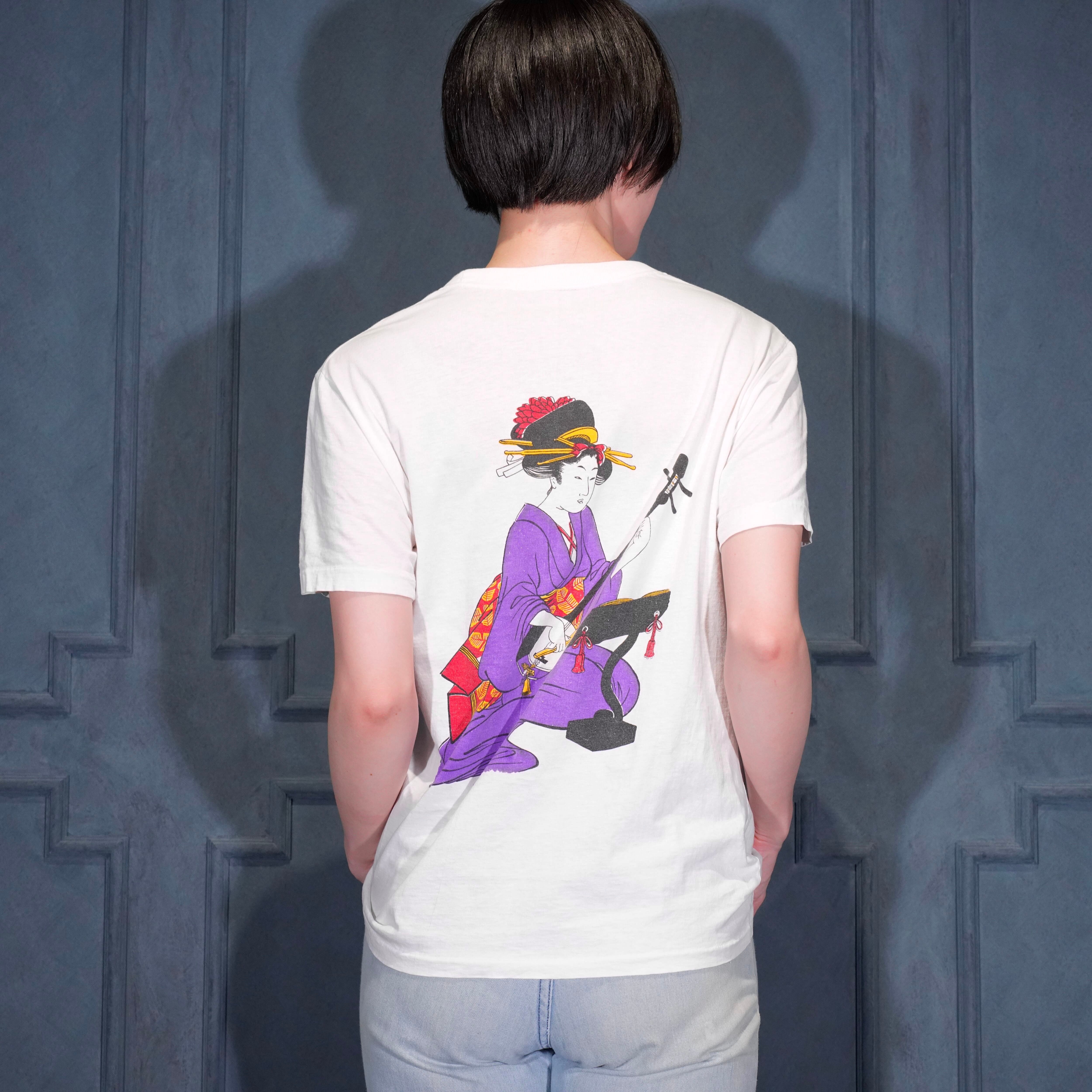 90's RETRO VINTAGE GEISHA PRINT DESIGN T SHIRT/90年代レトロ古着