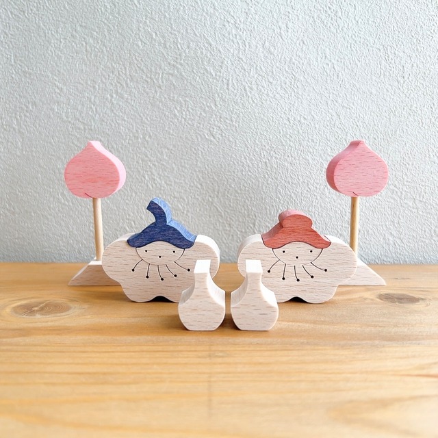 小黒三郎 | 組み木のひな人形 KH216 桃の花びな（小）ひなまつり 雛人形 木製