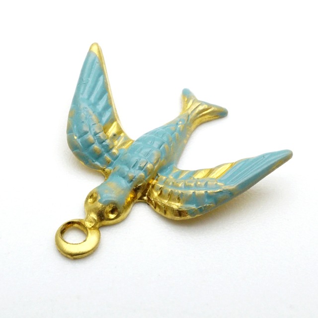 60s ヴィンテージ 青い鳥メタルチャームパーツ（2個セット）