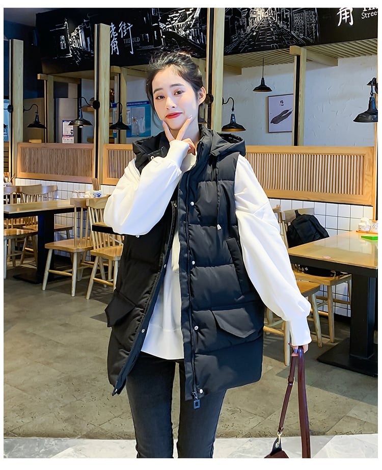 フード付きベスト レディース アウター ベスト フード付き ロング丈