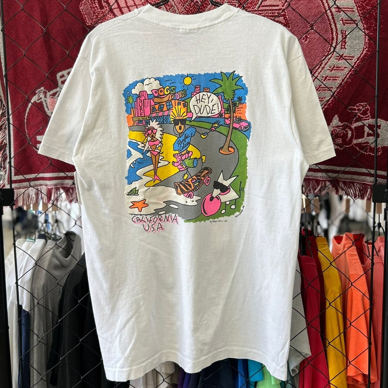 80s　USA製　フルーツオブザルーム　ビンテージ　Tシャツ　花　アート　芸術