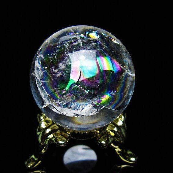 アイリスクォーツ 水晶 丸玉 虹入り 26mm 水晶玉 置物 スフィア 141-6913