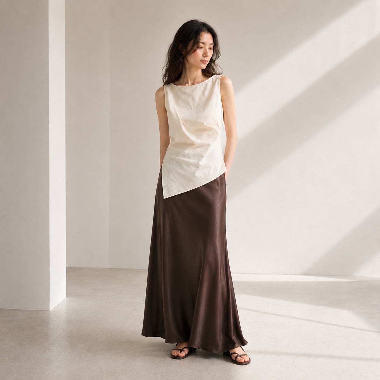 ASYMMETRY SLIT SLEEVELESS TOPS