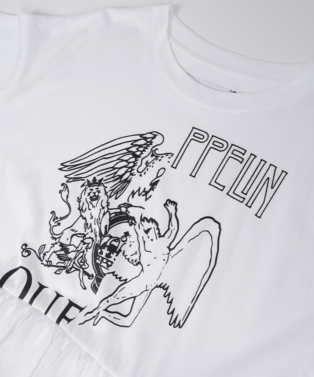 スイッチングフリルプリントＴシャツ (BLACK)　CQ-46070