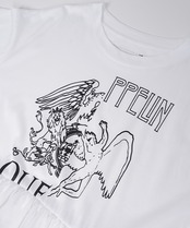 スイッチングフリルプリントＴシャツ (BLACK)　CQ-46070