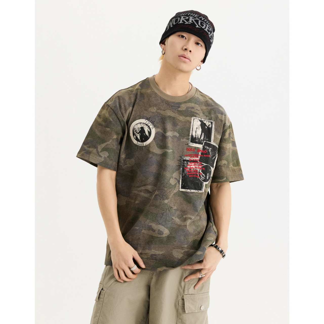 VINTAGE ストリート 迷彩プリント Tシャツ T1789