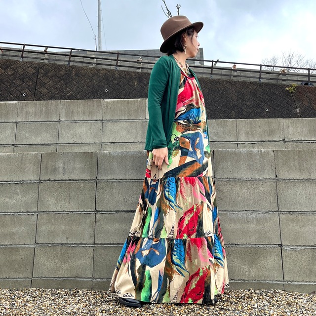 グラフィック柄ボヘミアンワンピース