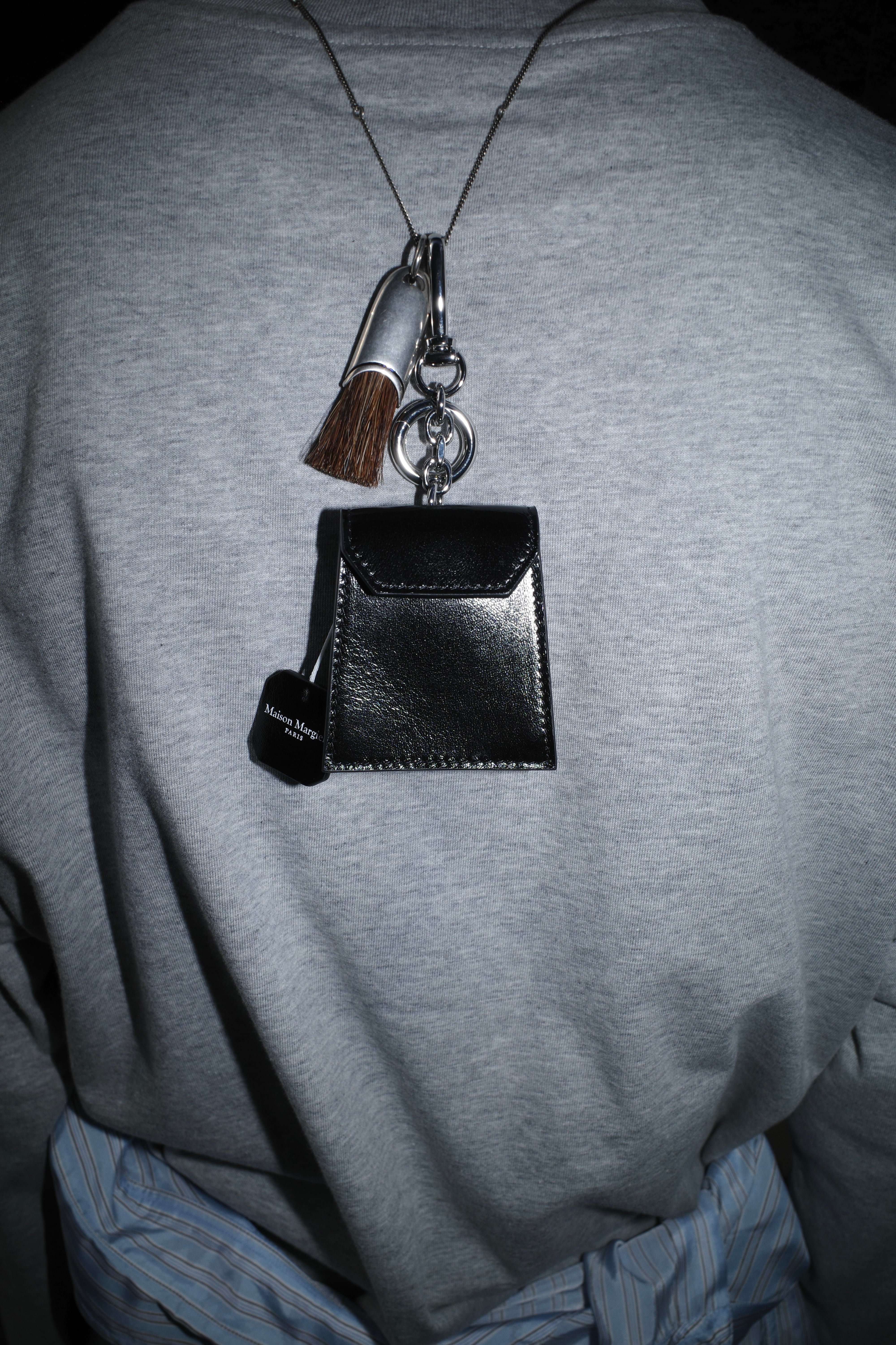 MAISON MARGIELA 4 STITCH LEATHER TEA BAG CHARM Black