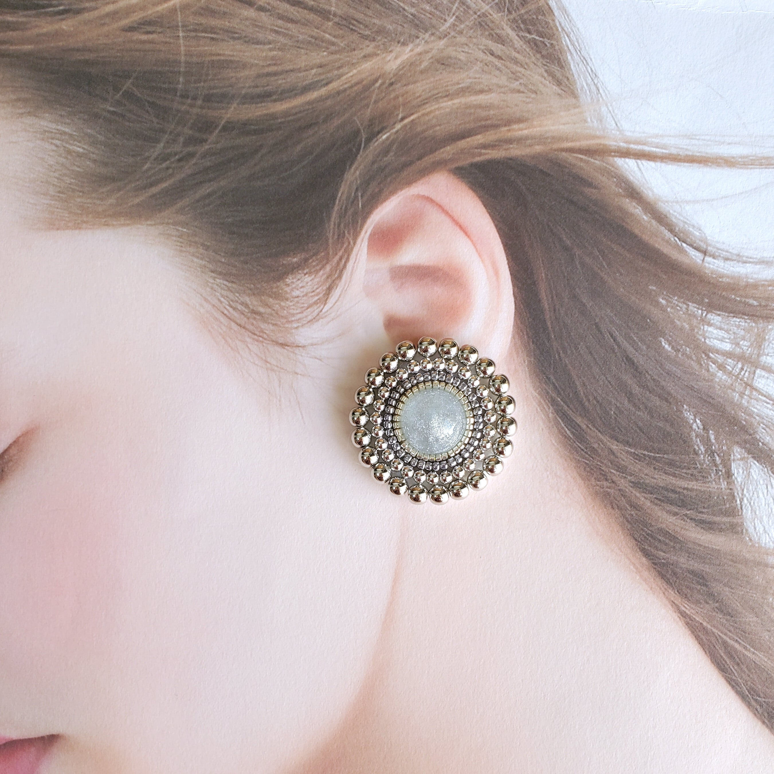 送料無料】silver × silver pierce/earring 【刺繍ピアス 送料無料】silver × silver pierce/earring 【刺繍ピアス