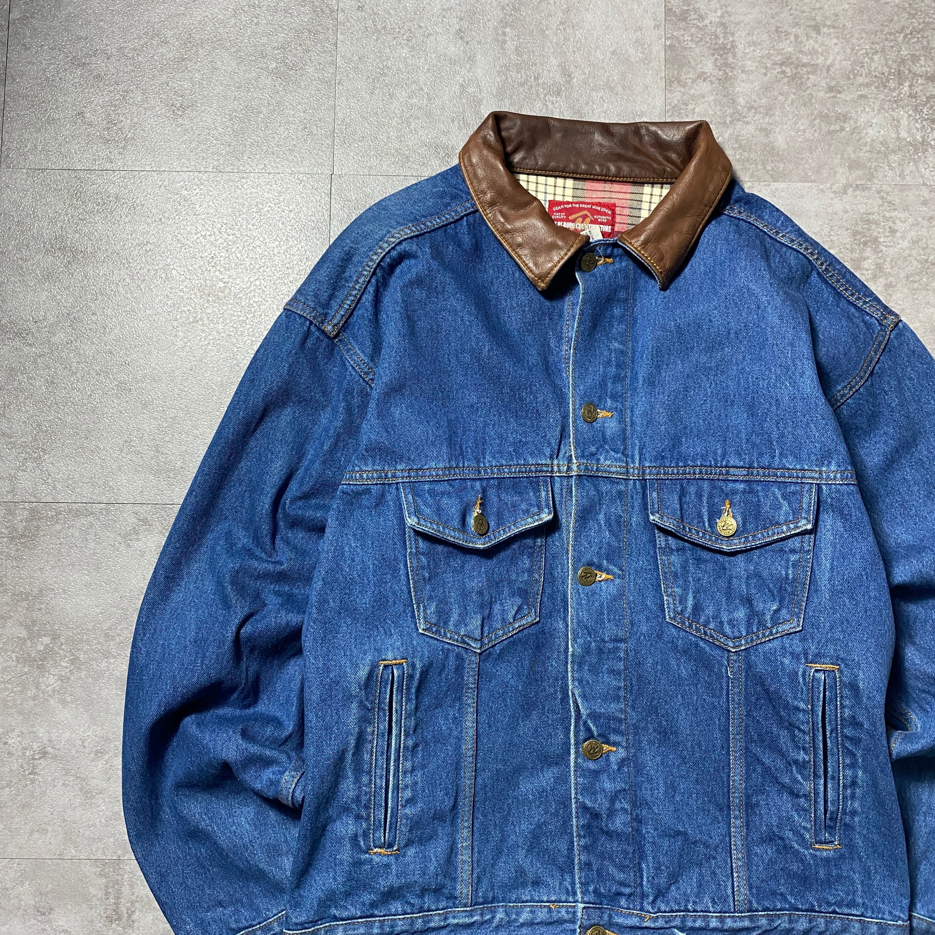 90s【Marlboro】マルボロ ブラックデニムジャケット バックプリントXL 古着 マルボロ Marlboro Leisure wear ブラックデニムボアジャケット